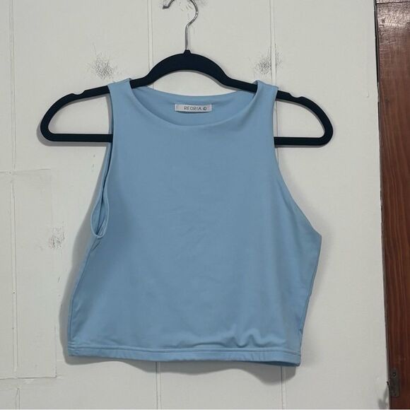 Reoria Light Blue High Neck Crop Tank Top Size L - Picture 1 of 4